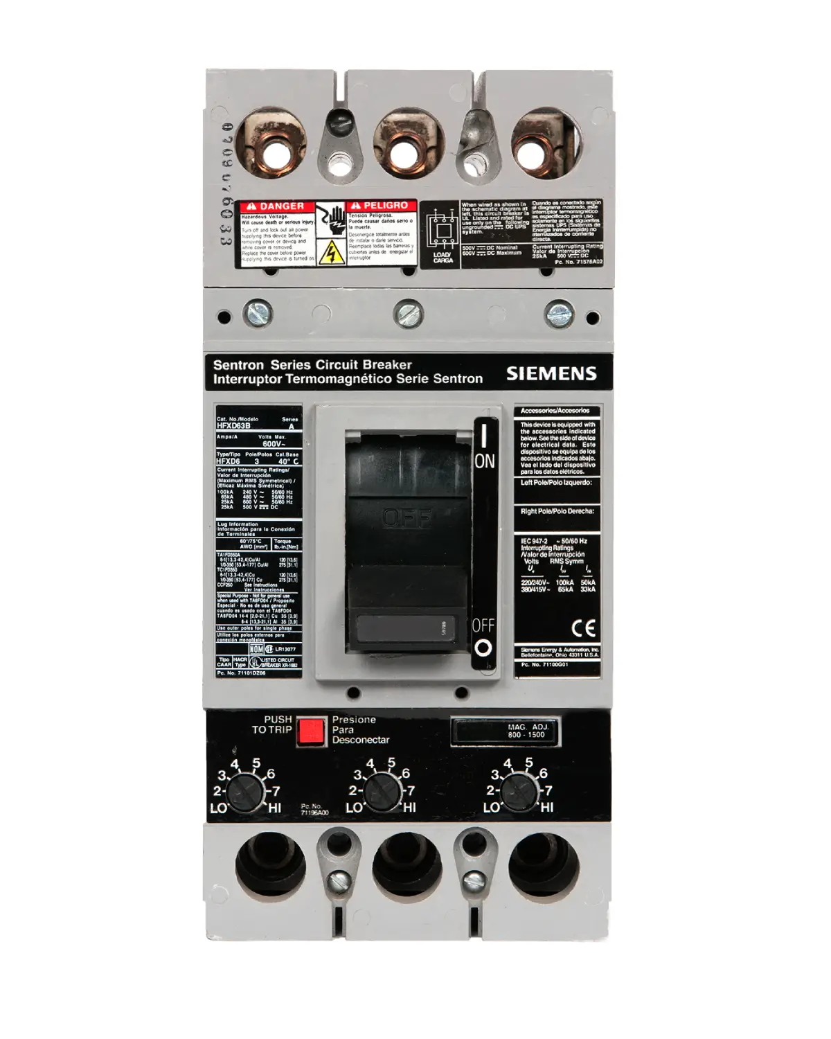 HFXD63B080 Circuit Breaker 3 Pole 80 Amp Siemens