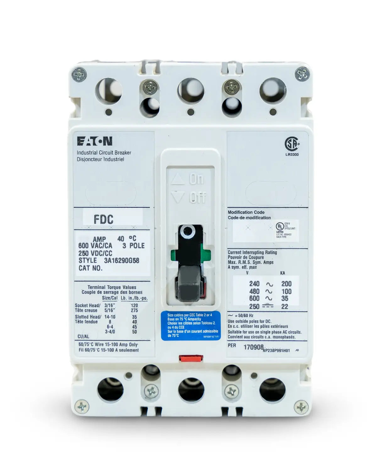 FDC3020 Circuit Breaker 3 Pole 20 Amp Eaton Cutler-Hammer Horizon