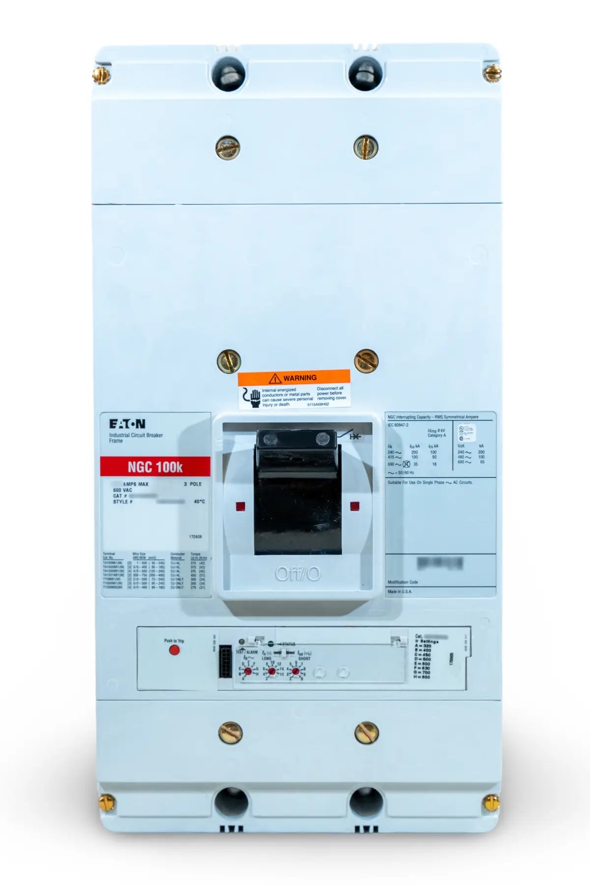 NGC308038EC Circuit Breaker 3 Pole 800 Amp Eaton Cutler-Hammer ALSI