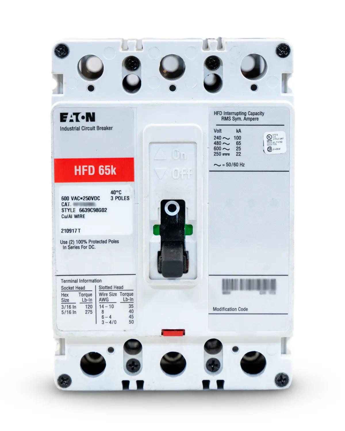 HFD3045 Circuit Breaker 3 Pole 45 Amp Eaton Cutler-Hammer