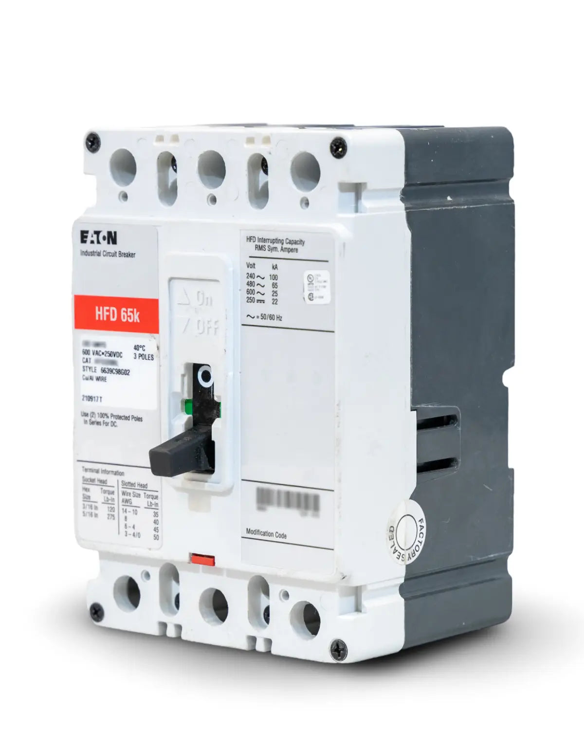 HFD3080 Circuit Breaker 3 Pole 80 Amp Eaton Cutler-Hammer